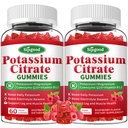 2 Pack Kalium-Zitrat-Gummi-Gummi-Ergänzung für Muskel-Gesundheit, Leg Cramp Relief & Elektrolyt Balance, Vegan, Non-GMO, Glutenfrei, Raspberry Flavor, 120 Count