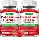 2 paquets de Gummées de Citrate de Potassium – Supplément de Potassium pour la santé musculaire, le soulagement des crampes des jambes et l'équilibre électrolytique, végétalien, non-OGM, sans gluten, parfum de framboise, 120 comte