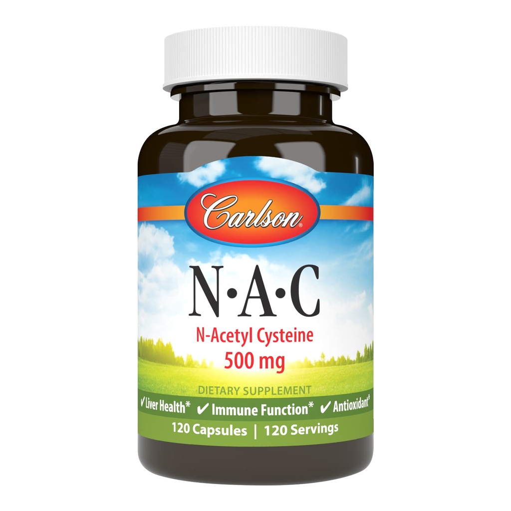 Carlson - NAC, N-Acetyl Cystein, 500mg, Lebergesundheit, Immunfunktion, Antioxidans, 120 vegetarische Kapseln
