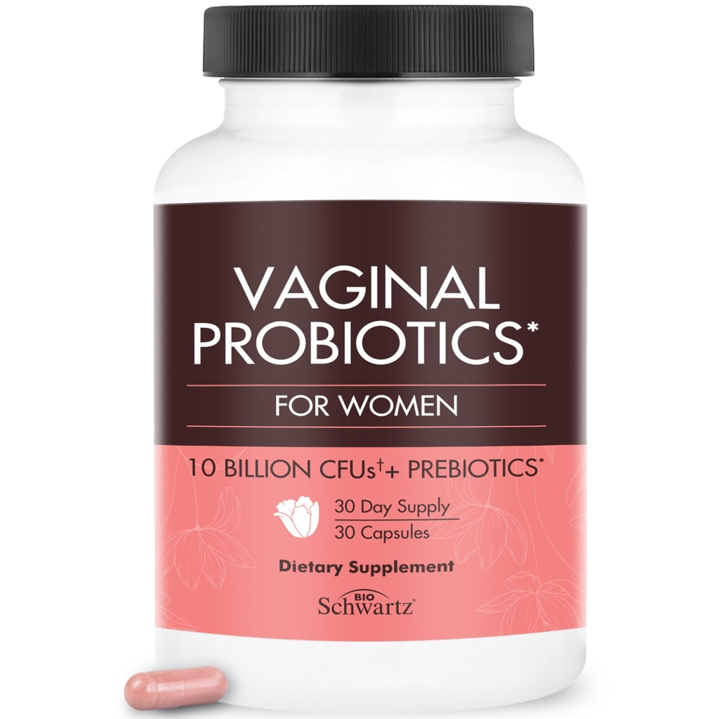 BioSchwartz Probiotiques vaginaux pour les femmes supplément avec les prébiotiques Lactobacillus Crispatus - soutient la santé des femmes en favorisant la santé vaginale Odor, Flora, PH équilibre - 30 jours d'approvisionnement, 30 capsules