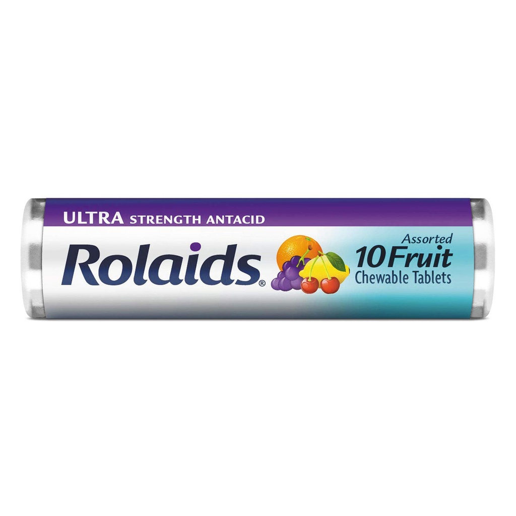 Rolaids R10049 Ultra Strength Antacid Chewable Tablets, Assorted Fruit, 10/Roll, 12 Roll/Box