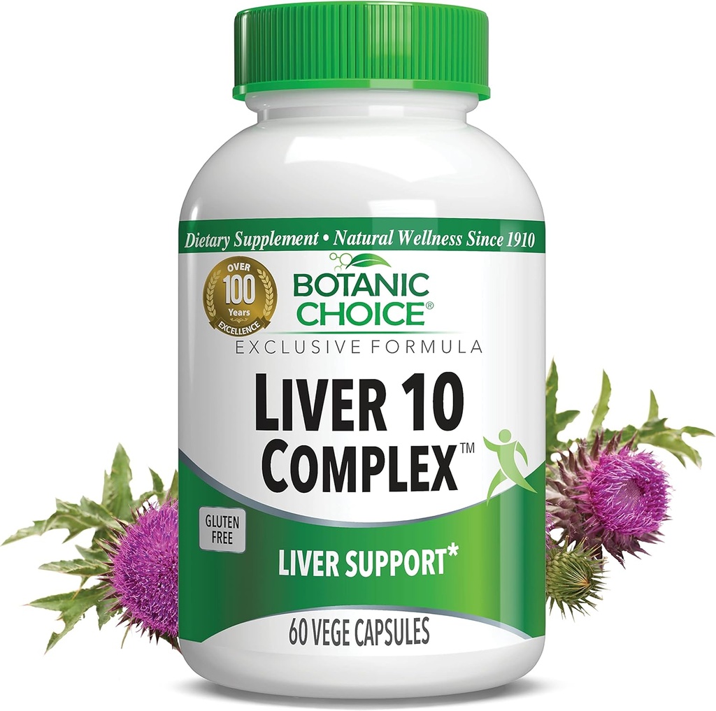 Botanische Wahl Liver 10 Complex - Premium Liver Health Support und Wellness Supplement - Natürliche Kräutermischung mit Milchdistelextrakt, Lecithin und Curcumin C3-60 Pillen