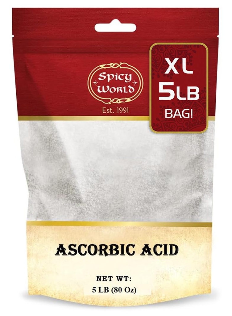 Spicy World Acide ascorbique Vitamine C Poudre 5 LB - complément alimentaire, poudre VIT C pure en vrac USP