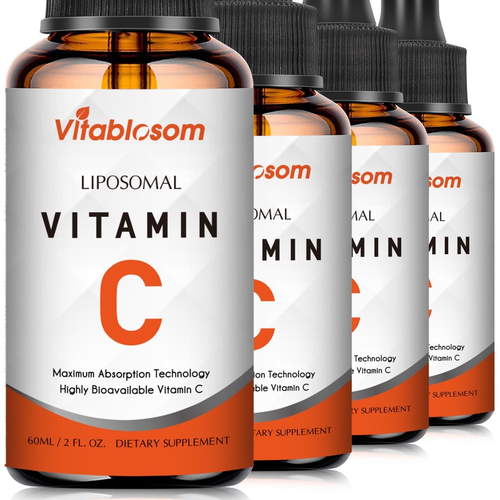 Liposomale Vitamin C 2000mg Flüssigkeit für Erwachsene, hohe Absorption VIT C, Maximieren Vitamin C, für Immunsystem & Antioxidans, 60ML (4 Flaschen)