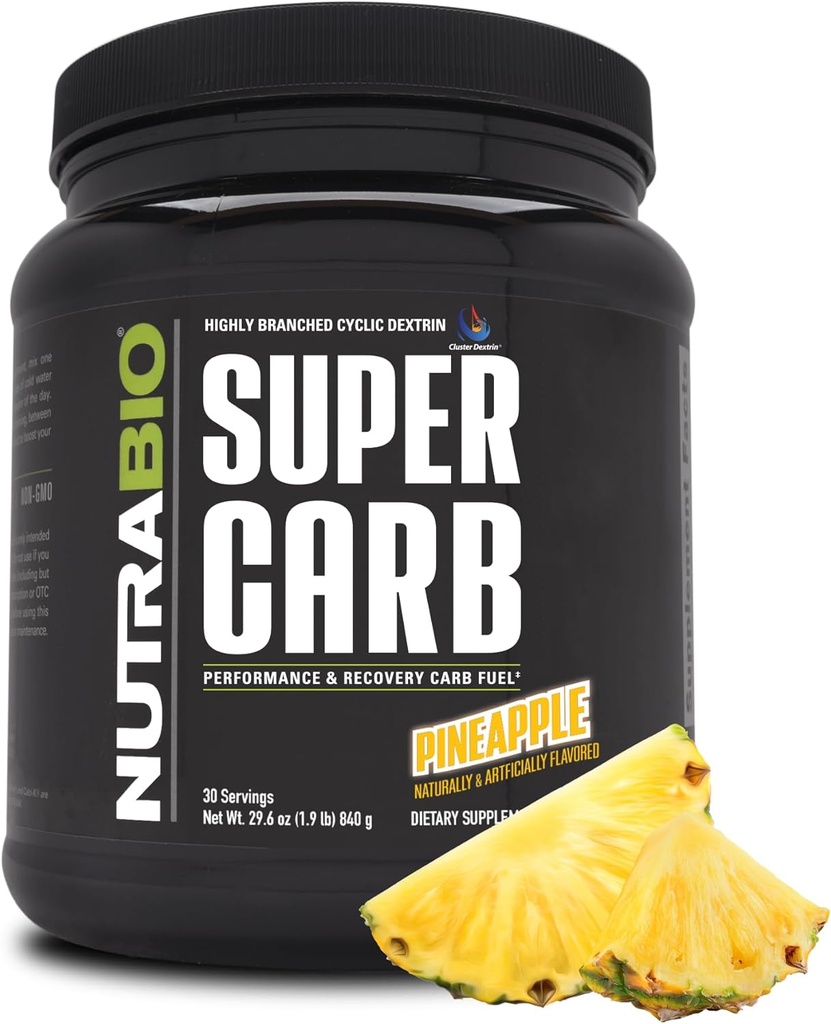 NutraBio Super Carb, Kohlenhydrat-Pulver mit Cluster Dextrin & Elektrolyte, Advanced Carb Supplement Powder for Workout Fuel, Performance and Muscle Recovery, Cyclic Dextrin, Ananas, 30 Sv