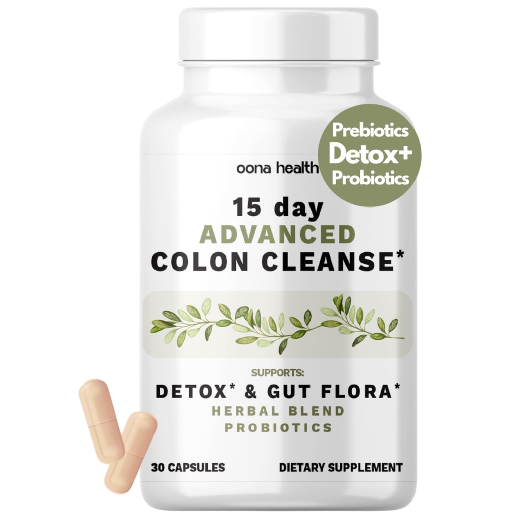 15 Tage Advanced Colon Cleanse, Probiotics & Natural Herbs, unterstützt Detox & Gut Flora für Frauen & Männer, mit Cascara Sagrada, Psyllium Husk & Senna Leaf, 30 Kapseln 1-2 Täglich | 15 Tage Sauber