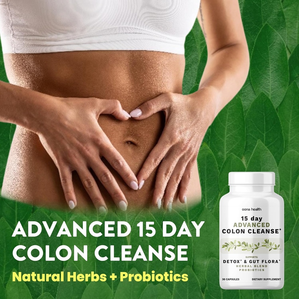 15 jours avancé Colon Cleanse, Probiotiques & Herbes naturelles, soutient Detox & Gut Flora pour les femmes et les hommes, avec Cascara Sagrada, Psyllium Husk & Senna Leaf, 30 capsules 1-2 par jour