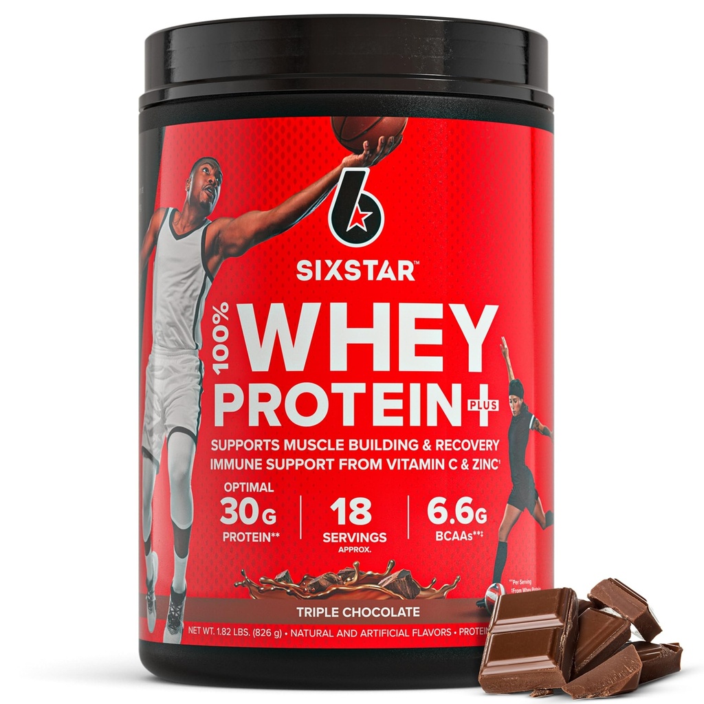 Six Star Whey Protein Powder Plus - Muscle Building & Recovery Formel mit Whey Isolate Powder, BCAAs, 30g Protein, Immununterstützung - Post-Workout Supplement - Triple Chocolate, 1,8 lbs