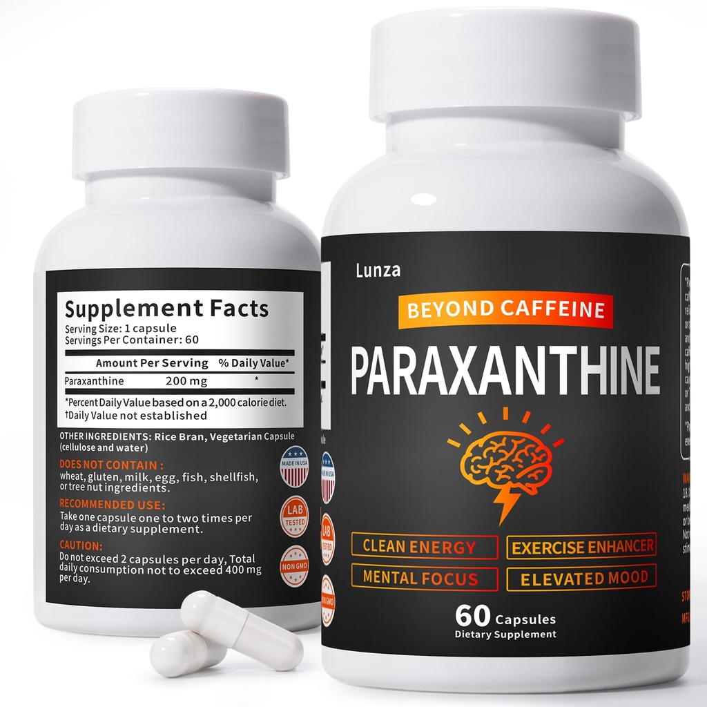 Paraxanthine Supplement – Clean, Crash-Free Energy for Focus, Cognitive Function, Exercise | Paraxanthine Beyond Caffeine | 60 Capsules