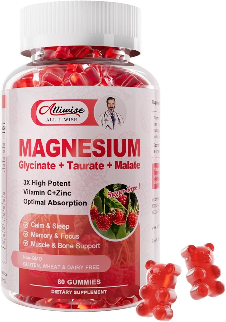 Magnesium-Glycinat-Gummi,Magnesium-Kalium-Ergänzung mit Taurat, Malat, Vitamine D, C, B6, Kalzium,Body-Unterstützung,Raspberry-Magnesium-Gummi-Gummi-Gummi-Gummi-Gummi-Gummi-Ergänzung für Erwachsene und Kinder