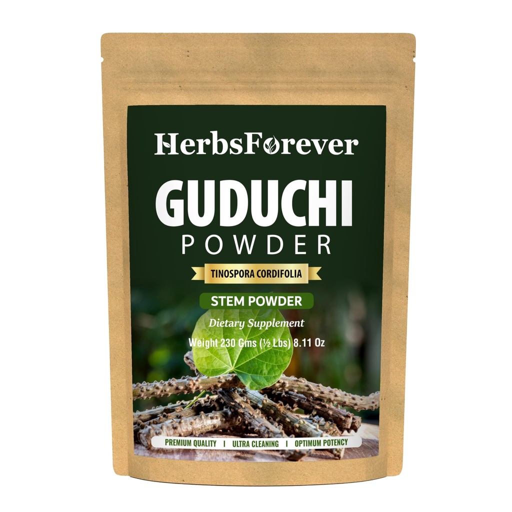 Herbsforever Guduchi Powder | Tinospora Cordifolia | Ayurvedic Herbal Supplement | Natural & Pure | Non-GMO, Vegan | 230 GMS | Traditional Herb for Everyday Wellness
