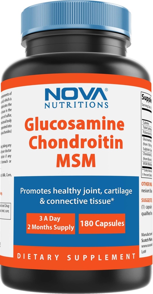 Nova Nutritions Triple Strength Glucosamine Chondroitin MSM 2600mg/Serving Capsules, Unterstützt gesunde Gelenk-, Knorpel- und Connective Tissue - Fördert Joint Comfort & Flexibilität 180 Count