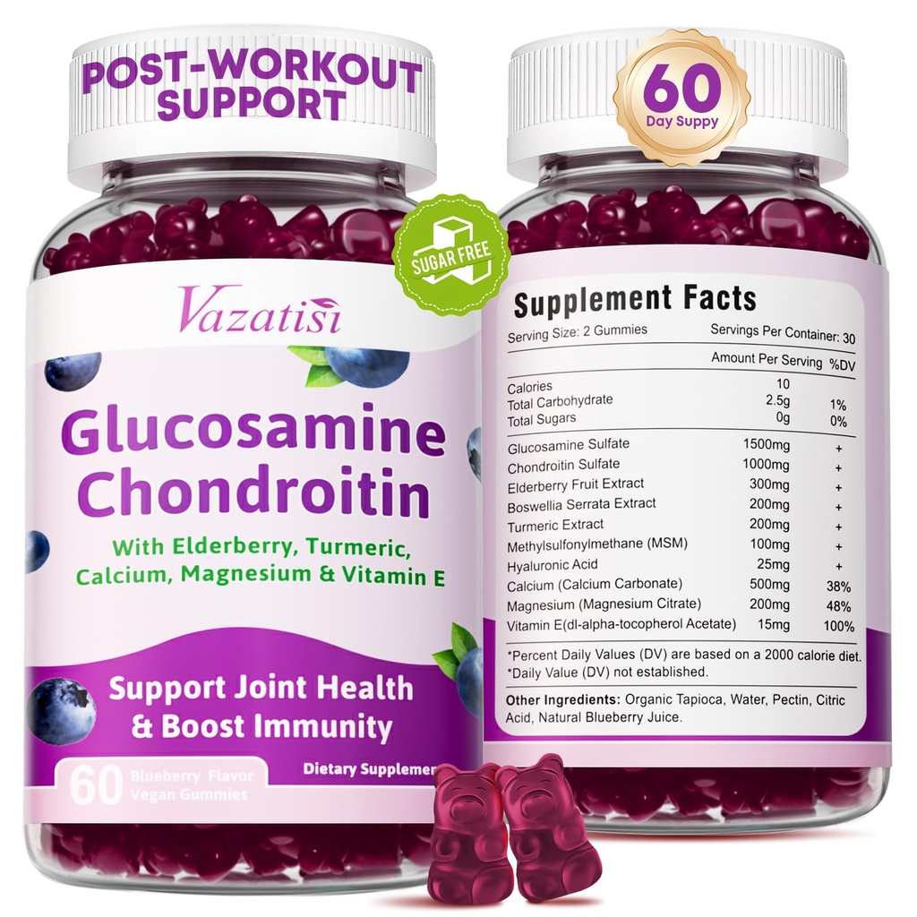 2 Pack Glucosamine Chondroitin Gummis - Glucosamin Chondroitin mit MSM, Elderberry, Turmeric, Joint Support Supplement für Erwachsene, Männer und Frauen - Blueberry Flavor, 120 Cts