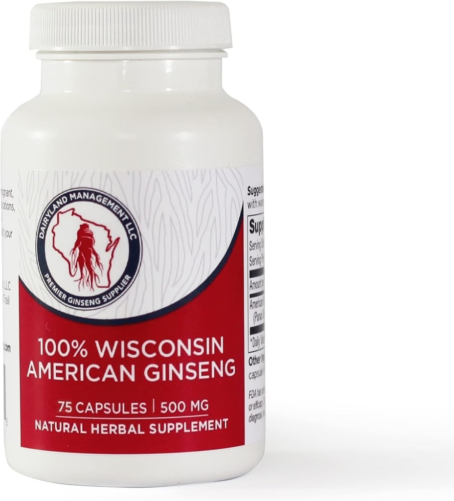 Dairyland American Ginseng Kapseln, 75 ct (2000 mg) – Konzentrierter Wisconsin Ginseng Wurzelextrakt – Tägliche Kräuterergänzung für Immununterstützung