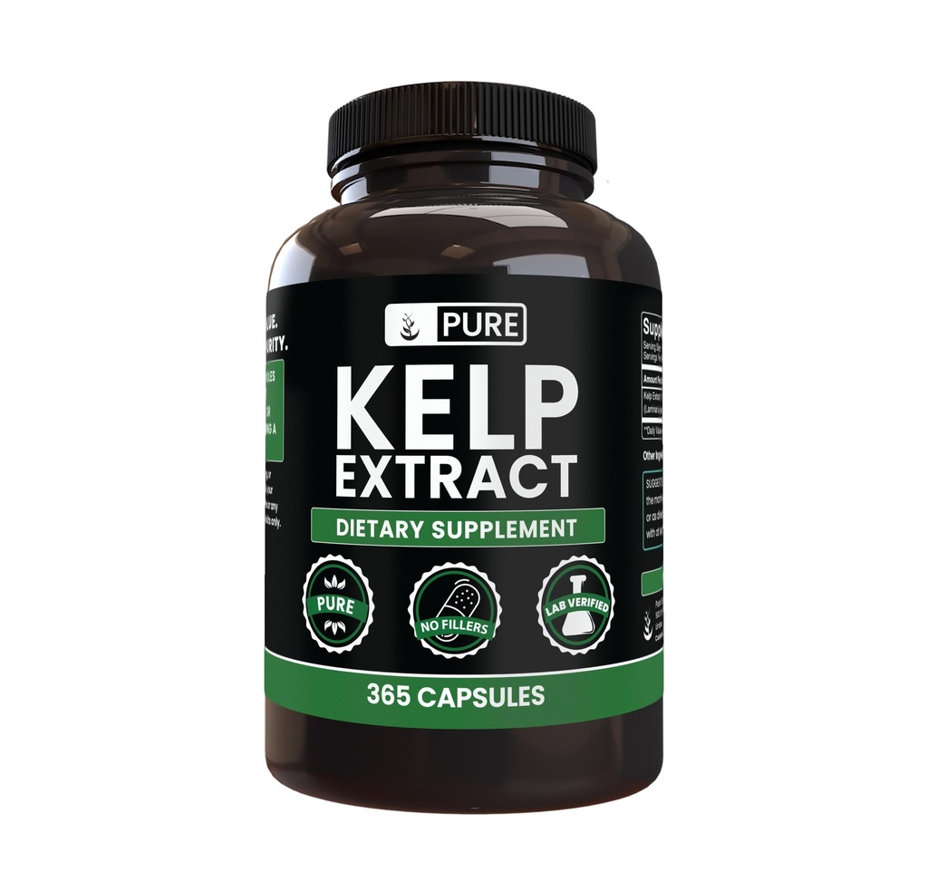 Pure Original Zutaten Kelp-Extrakt (365 Kapseln) Kein Magnesium oder Reisfüller, Immer rein, Lab Verifiziert
