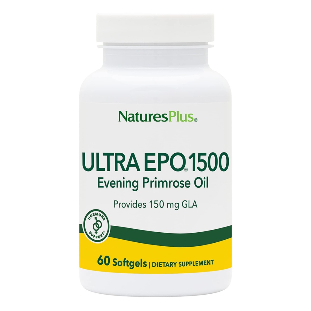NaturesPlus Ultra EPO 1500 - Evening Primrose Oil - Premenstrual and Menopausal Antioxidant Support - Promotes Clear Skin - Gluten Free - 60 Softgels, 60 Servings