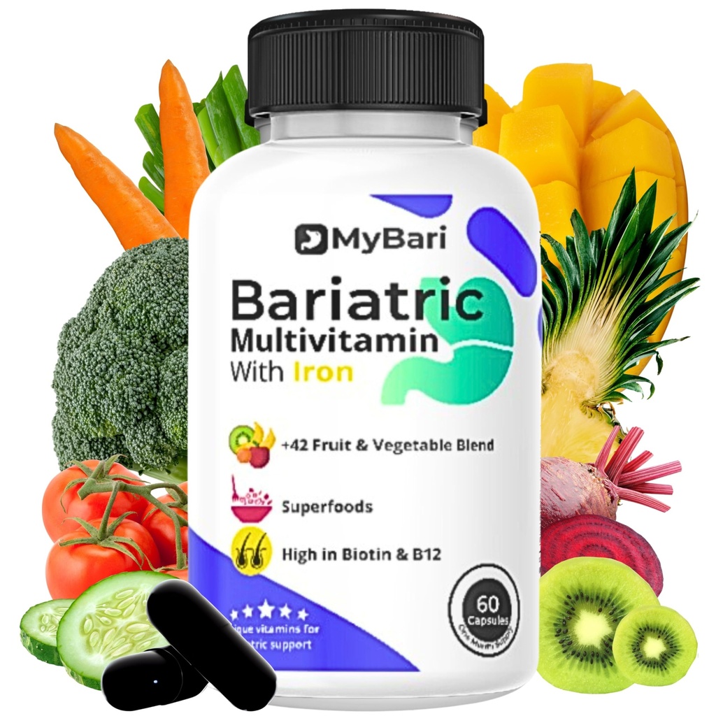 All-in-One Bariatric Multivitamin mit Eisen - Made in USA - für Männer & Frauen - Unterstützt Magenhülle & Bypass mit 42+ Fruit & Veggie Blend - 60 Flüssigkeitskapseln