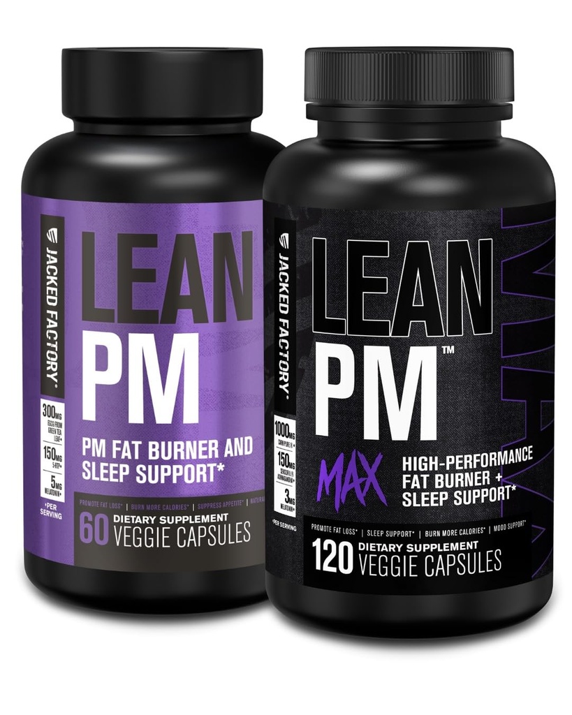 Jacked Factory Lean PM & Lean PM Max Night Time Fat Burner, Sleep Aid Supplement, & Appetite Suppressant für Männer und Frauen (180 Kapseln)
