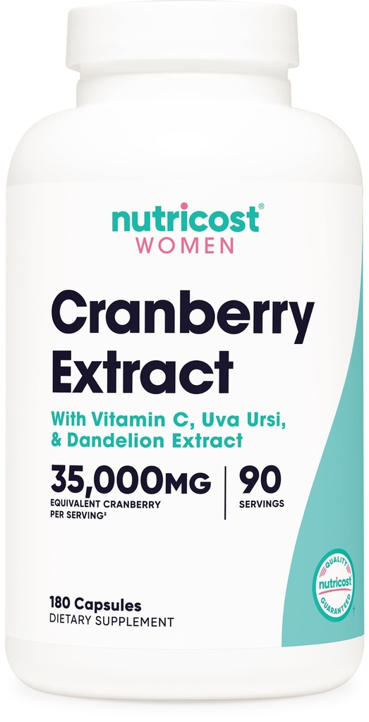 Nutricost Cranberry Extract für Damen (35.000mg gleichwertig),180 Kapseln - mit Vitamin C, Uva Ursi & Dandelion Root Extract - Non-GMO & Gluten Kostenlose Gesundheitsergänzung