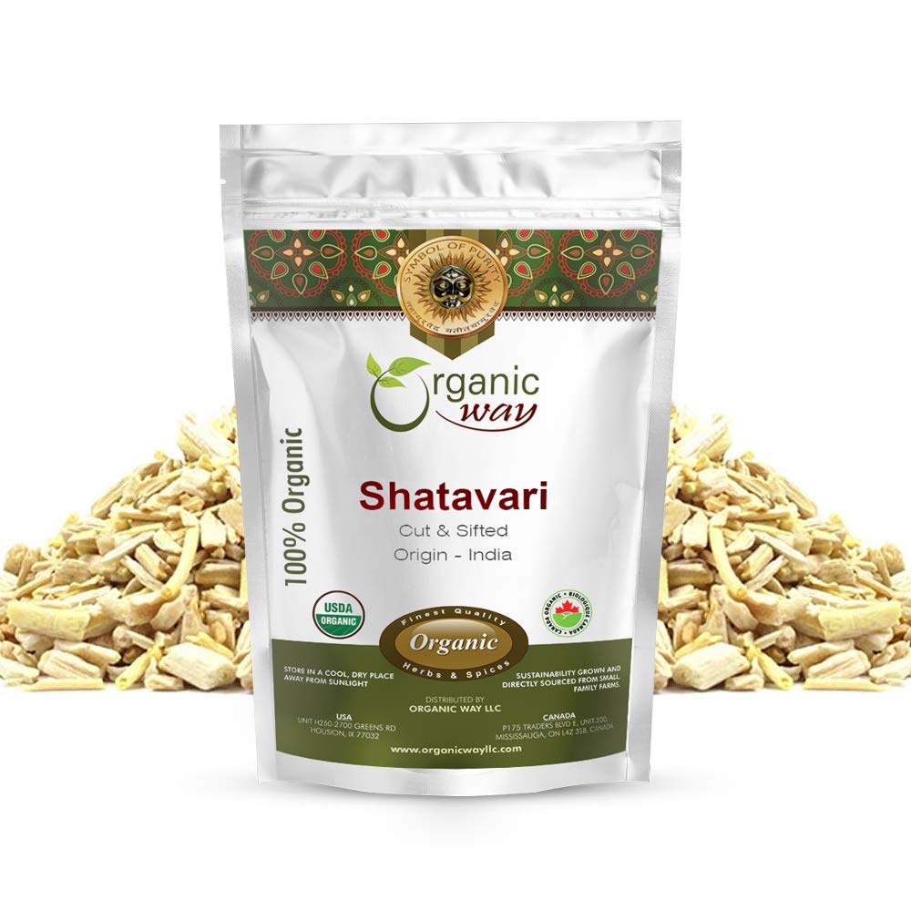 Organic Way Dried Shatavari Cut & Sifted (Asparagus racemosus) - Organic & Kosher Certified | Raw, Vegan, Non GMO & Gluten Free | USDA Certified | Origin - India (1/4LBS / 4Oz)