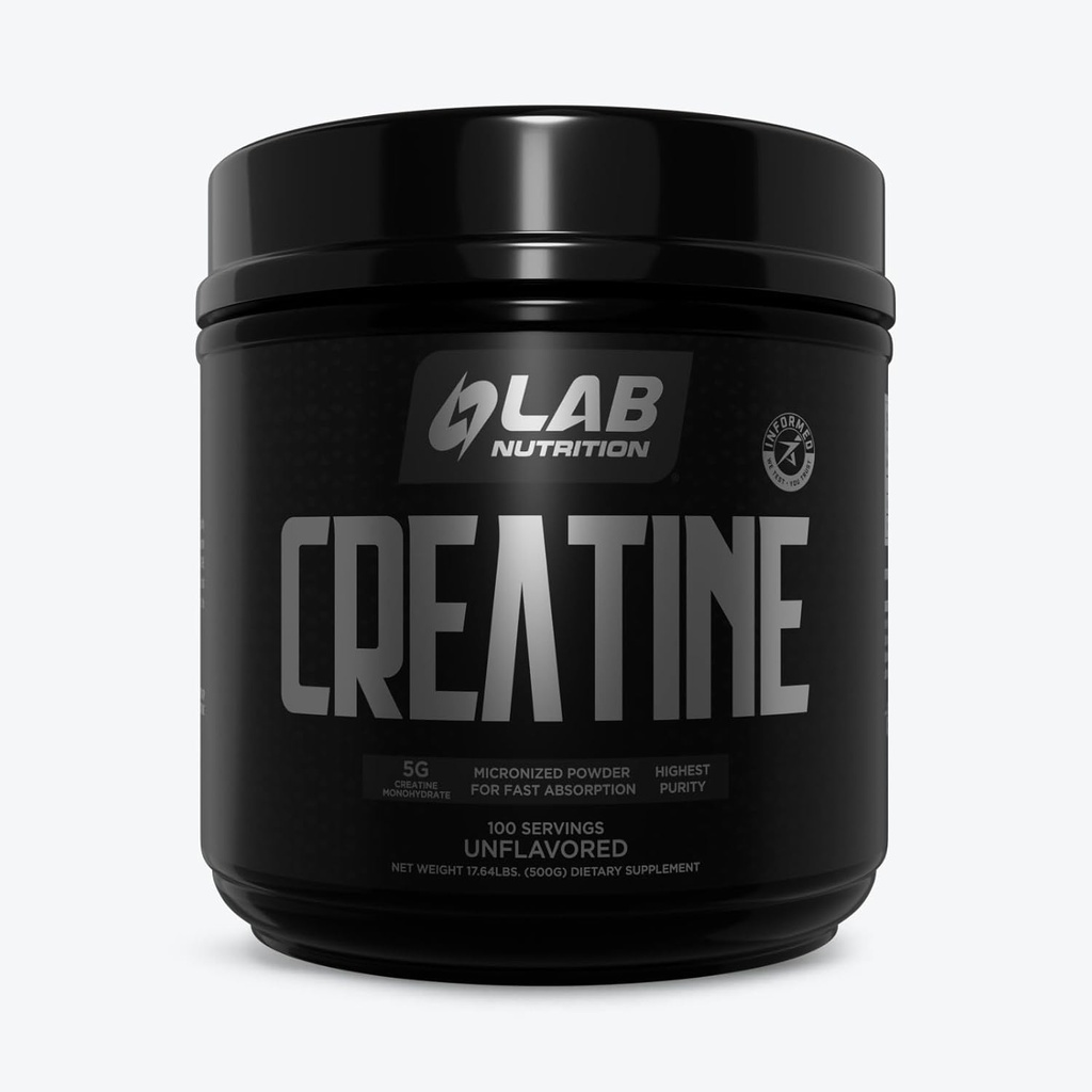 Lab Nutrition Creatine Monohydrat Micronized Powder 500G, 5000mg pro Serv (5g) Keto Friendly, Micronized Creatine Monohydrate, 100 Servierungen, 17.64 Unzen, Unflavored