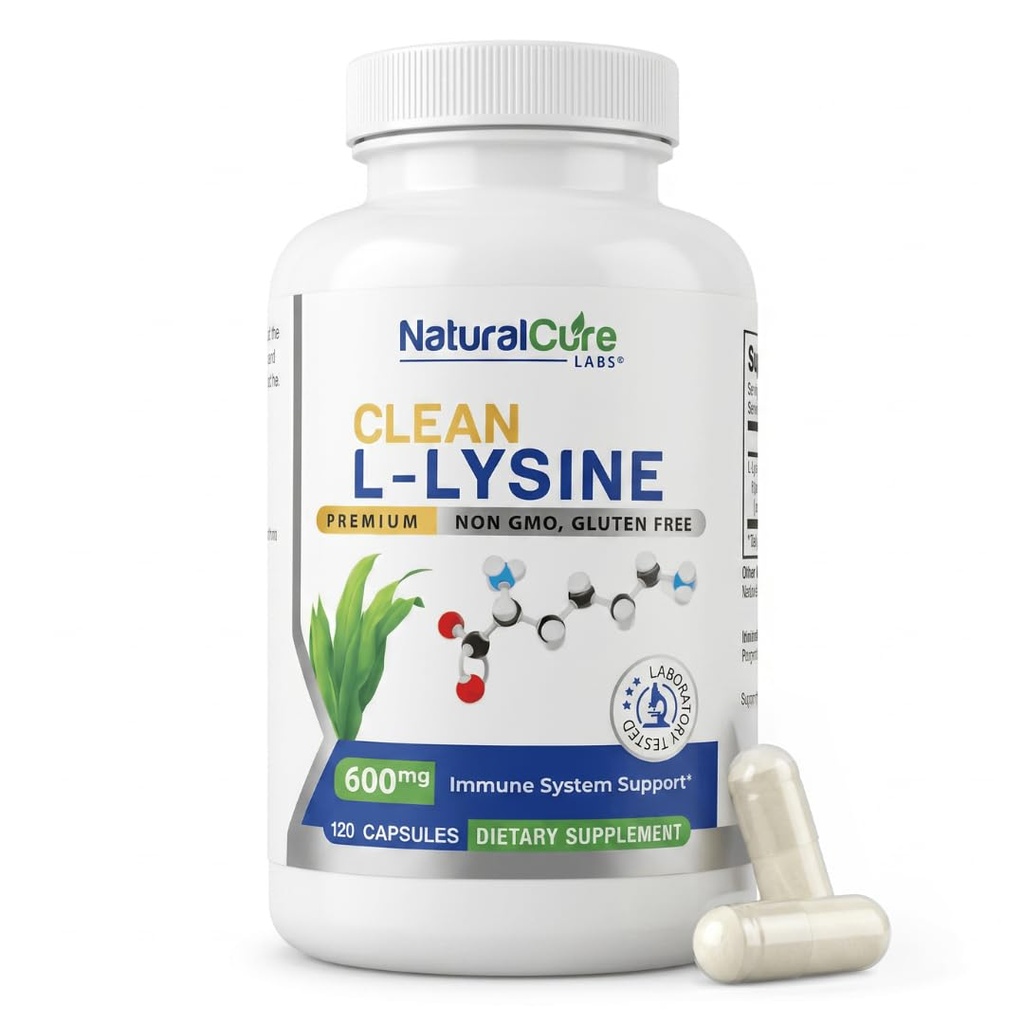 Natürliche Cure Labs reinigen L-Lysine 600mg, 120 Kapseln | Vegan, Non-GMO, & Glutenfrei