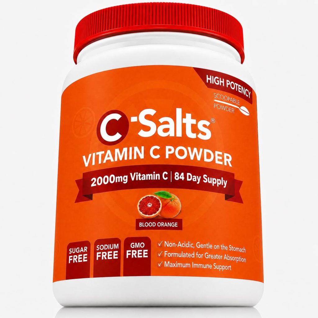 C-Salts Vitamin C Powder Supplement - 100% reines hoch dosiertes gepuffertes Vitamin C-Pulver für Immununterstützung - Organic, Sugar-Free, Vegan, Non-GMO, Stomach-Friendly, Blood Orange 8oz