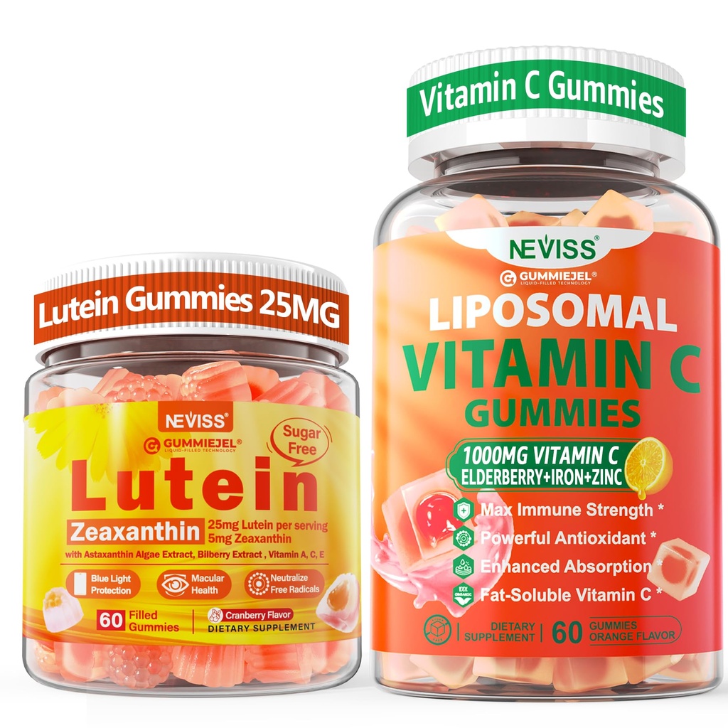 NEVISS 1Pack Vitamine liposomique C 1000mg Gummies + 1Pack Lutein Zeaxanthin Suppléments Gummies