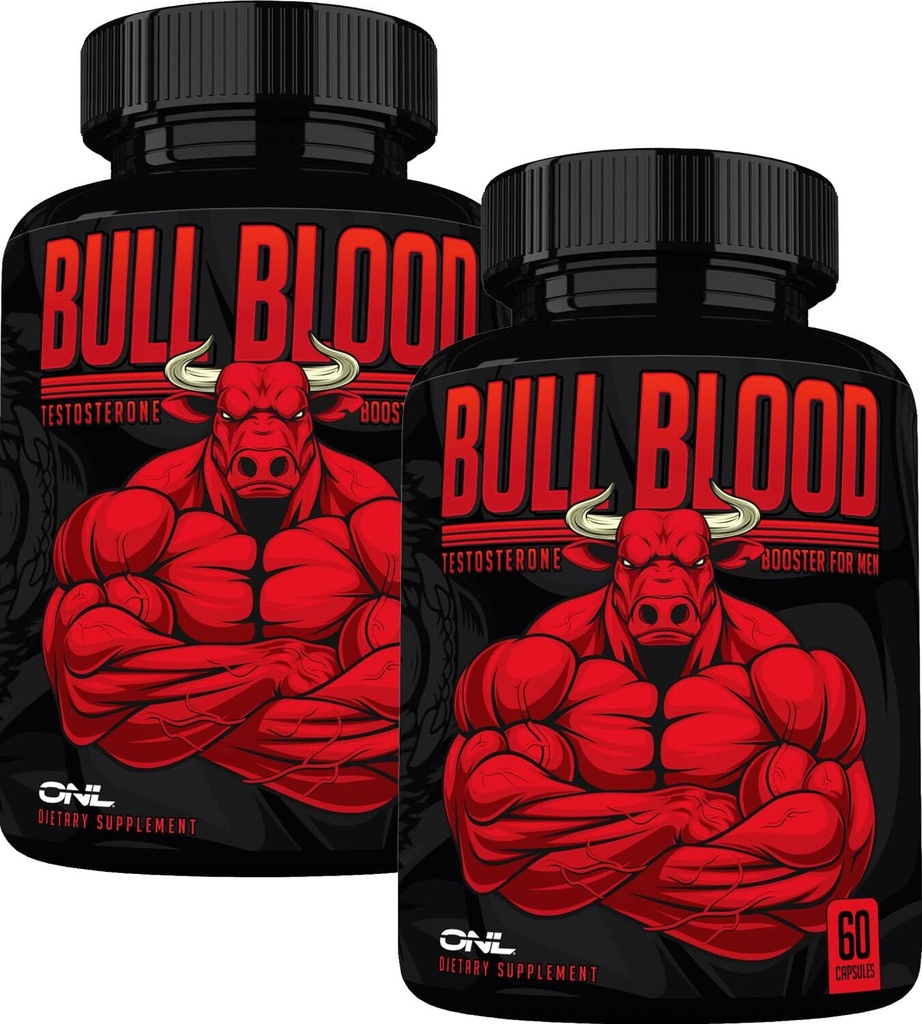 ONL Bull Blood Testostérone Booster - Supplément de testostérone pour l'endurance et l'endurance pour les hommes de haute puissance - Test Booster avec la racine de Maca, l'herbe de chèvre en chaleur et Tongkat Ali - 120 capsules (2-Pack)
