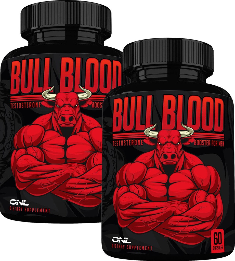 ONL Bull Blood Testosterone Booster - High Potency Male Enhancing Supplement for Stamina & Endurance - Test Booster with Maca Root, Horny Goat Weed & Tongkat Ali - 120 Capsules (2 Pack)