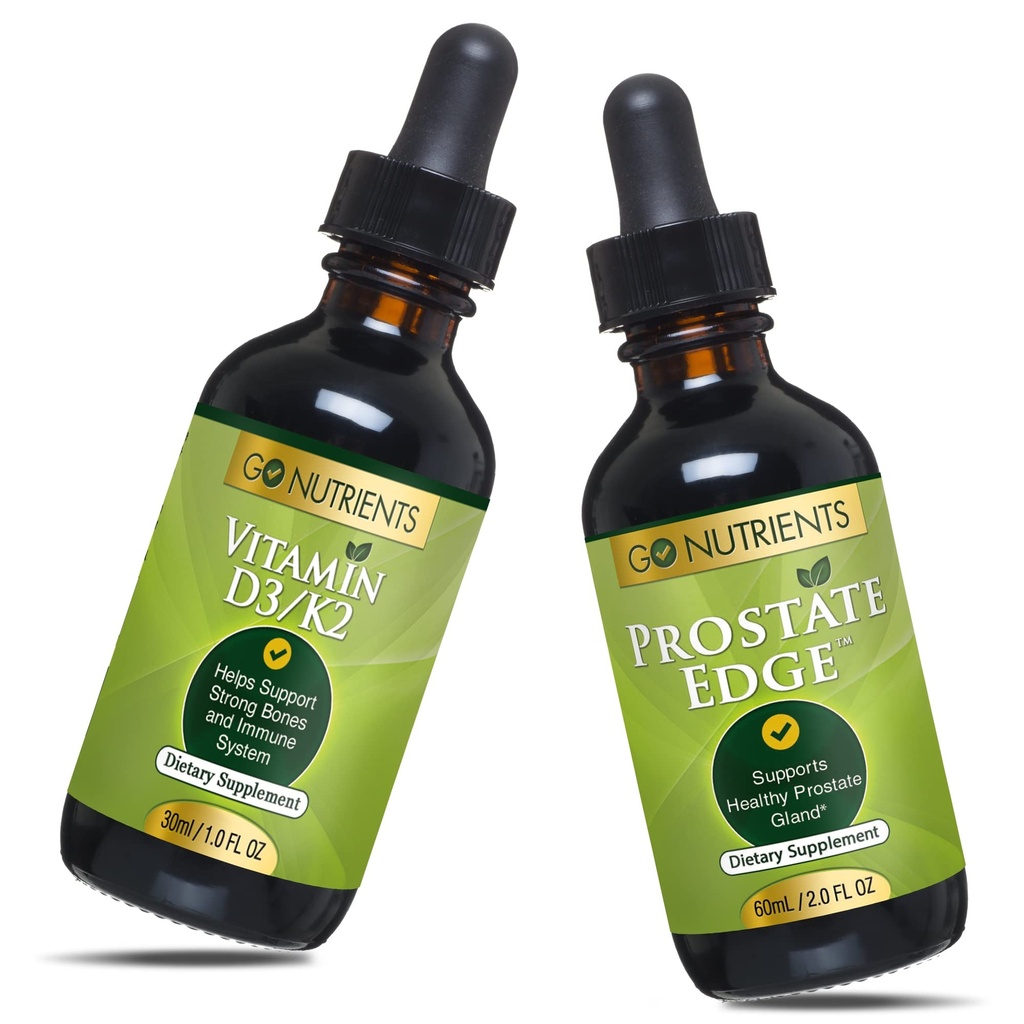 Go Nutrients Vitamine liquide D3 avec K2 (MK-7) gouttes et supplément prostate Edge pour les hommes avec Pygeum et Saw Palmetto extrait Vitamine D3 et K2 gouttes de vitamine liquide Qui aident l'État émotionnel