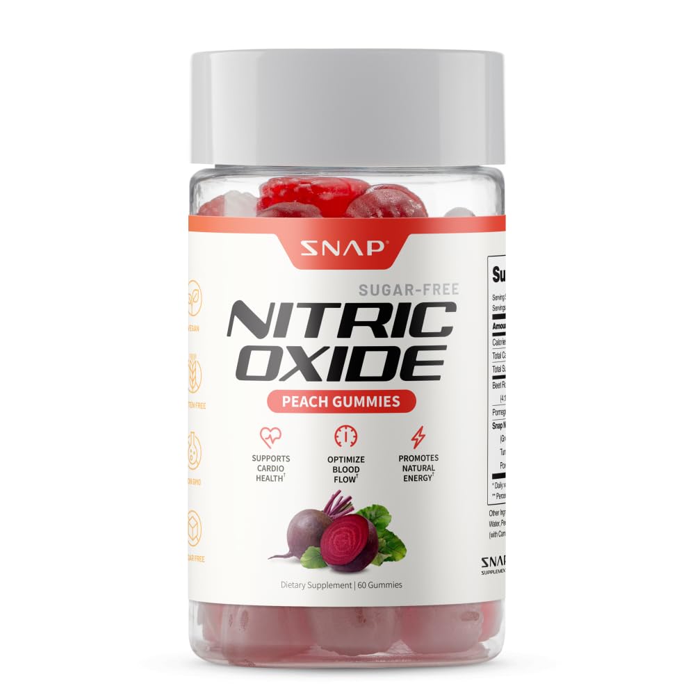 Snap-Ergänzungen Rotot-Gummien, Nitric Oxid-Ergänzung mit Organischen Beeten, Vitaminen, Granatapfel und Antioxidantien für Energie, Zirkulationsunterstützung, 60 Zucker freie Gummi, Pfirsich