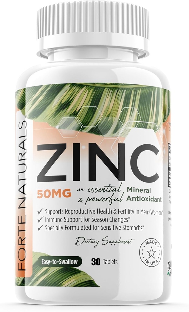 Zinc 50mg Tablets for Sensitive Stomachs Gentle No Nausea Supplement Formula for GLP1 Users Easy-to-Tolerate Made in the USA 30 Tablets +3 Month Supply NO Tummy Trouble Supplements