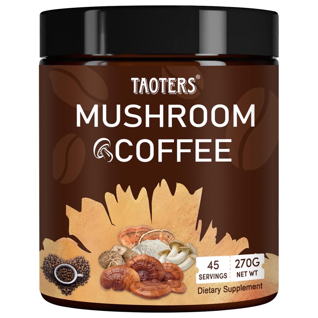 Mushroom Coffee | Enhanced Focus, Boosted Immunity, Improved Energy | 6 Adaptogenic Mushrooms: Cordyceps, Reishi, King Trumpet, Shiitake, Lion's Mane & Turkey Tail | 45 Servings