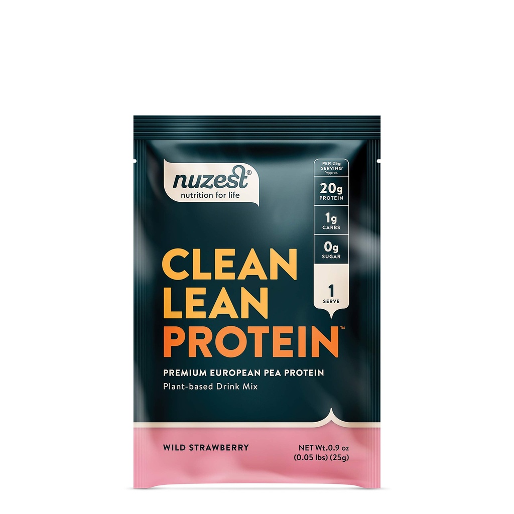 Nuzest - Poudre de protéines de pois - Protéines propres, Poudre de protéines à base de plantes végétales premium, sans lait, sans gluten, sans OGM, sans protéines naturellement sucrées, fraise sauvage, 1 portion, 0,9 oz