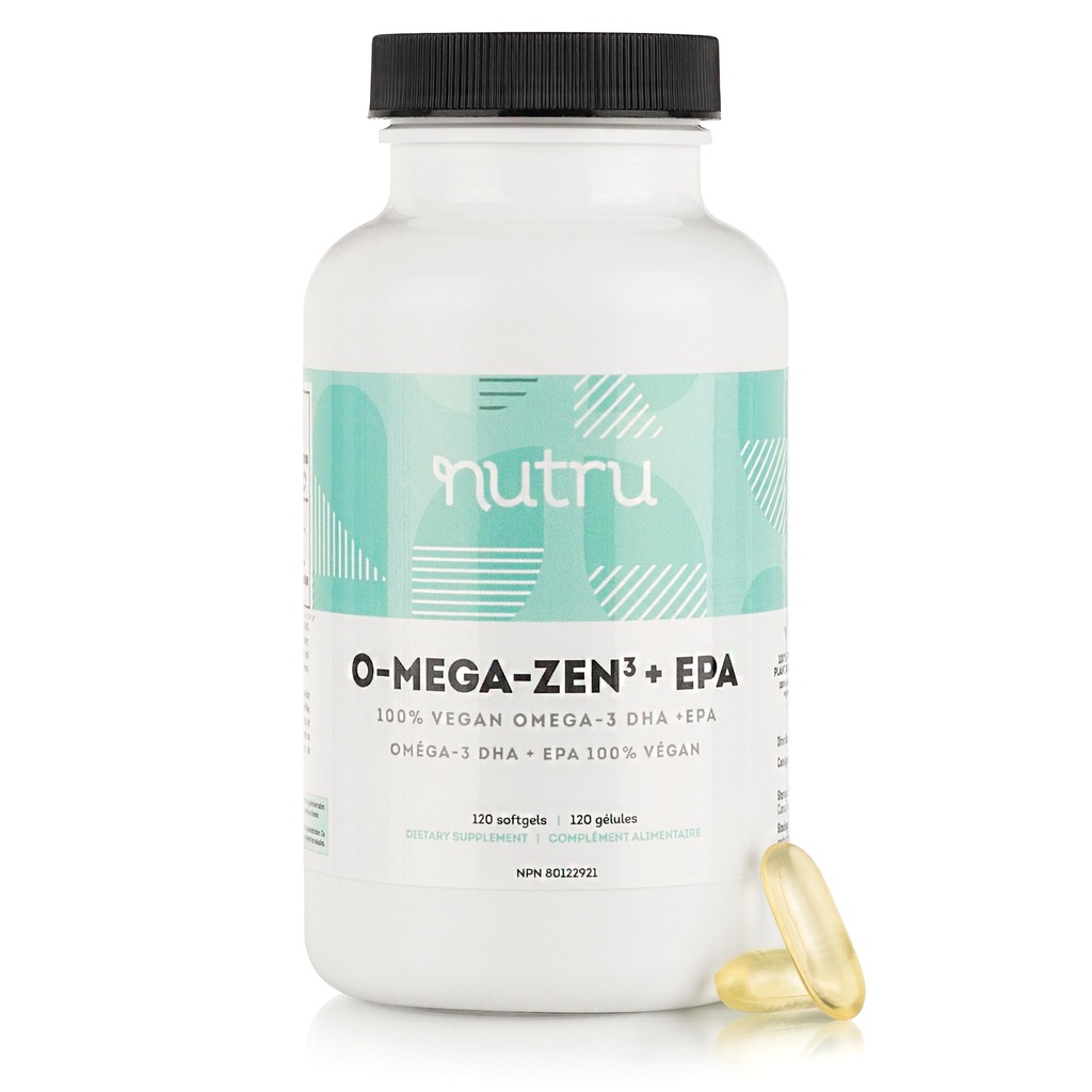 O-Mega-Zen3 + Supplément Vegan Omega 3 de l'EPA - Huile de poisson Alternative - Omega-3 à base d'algues marines et acides gras de l'EPA - Carrageenan Free - 120 Softgels