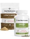 Véritables champignons Ergothioneine (60ct) et Lion, poudre biologique de la Mane (60 portions) Ensemble avec extraits de champignons Shiitake et Oyster - Longévité et cognition - Vegan, sans gluten, sans OGM