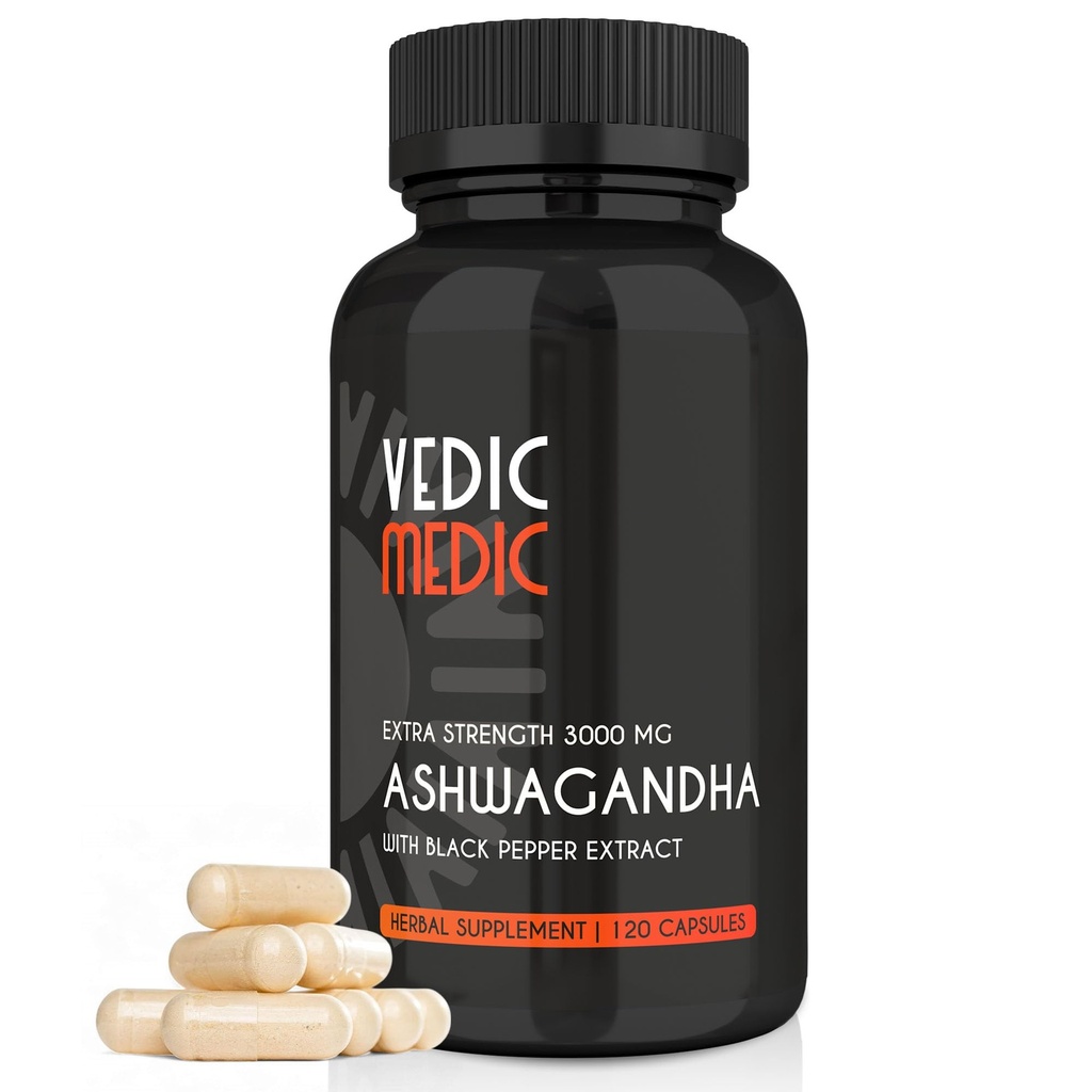 Bio Ashwagandha Kapseln extra Stärke 3000mg mit schwarzem Pfeffer Extrakt - Stress Relief, Mood Enhancer, Energieunterstützung - Non-GMO, Vegan, Glutenfrei (120)