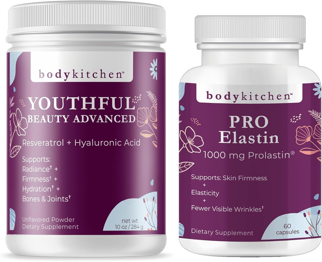 Körper Küche Jugendschöne Schönheit Advanced Collagen Peptide Pulver und Resveratrol und Hyaluronsäure 10oz und Pro-Elastin, Graf von 60