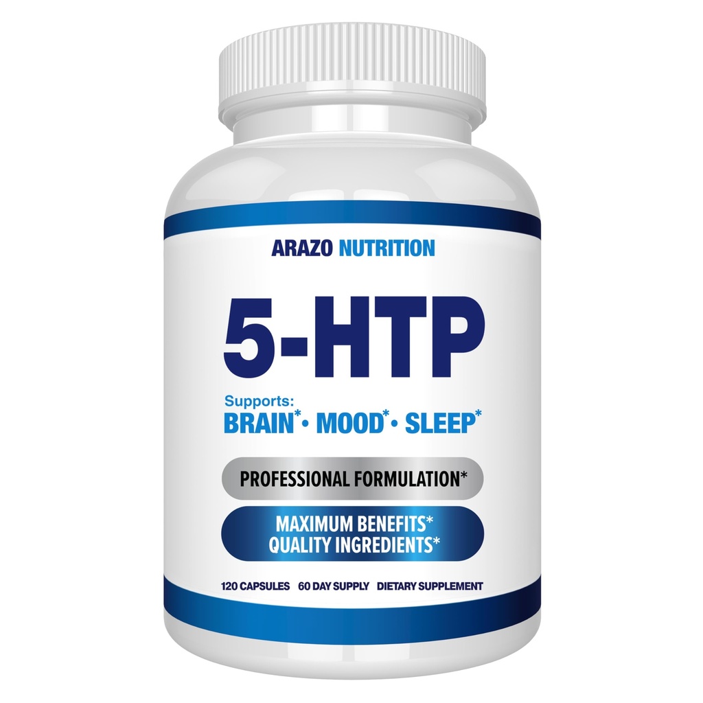5-HTP 200 MG Pro Serving Plus Kalzium für Stimmung, Schlaf – Unterstützt ruhige und entspannte Stimmung – 99% hohe Reinheit – 120 Kapseln – Arazo Nutrition