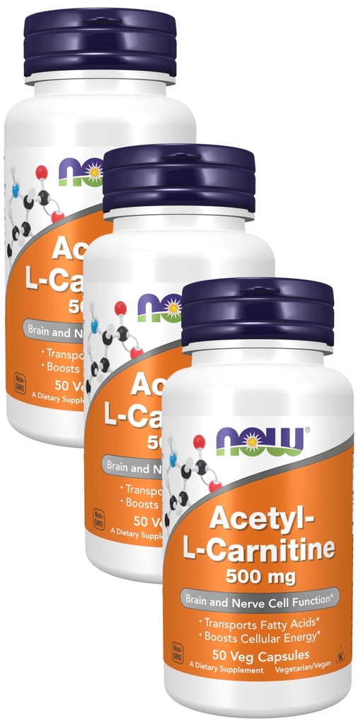 JETZT Ergänzungen, Acetyl-L Carnitin 500 mg, Aminosäure, Gehirn und Nerve Cell Function*, 50 Veg Capsules (Pack von 3)