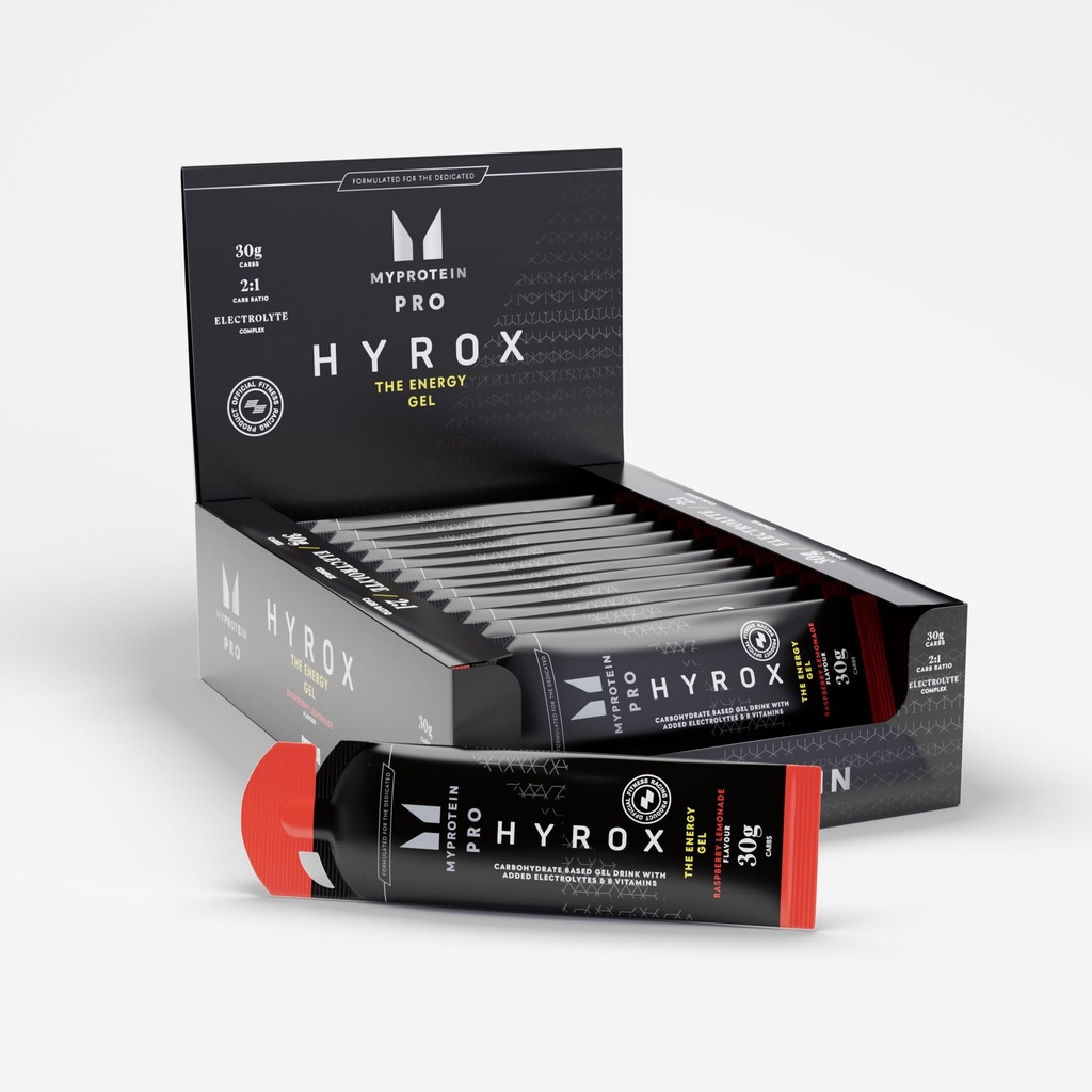 Myprotein Pro x HYROX Energy Gel (20 Pack), Intra-Workout Fuel with Vitamin B & Electrolytes for Hydration Support, 30g Carbs, for Workout & Endurance Sports, Vegan, Raspberry Lemonade