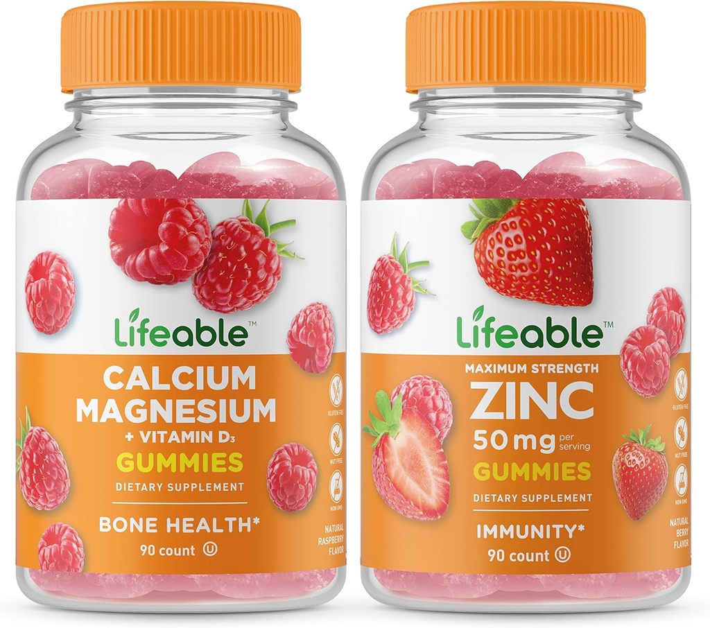 Lebensfähiges Calcium Magnesium + Zink 50mg, Gummies Bundle - Große Verkostung, Vitamin-Ergänzung, Glutenfrei, GVOfrei, Kaubar