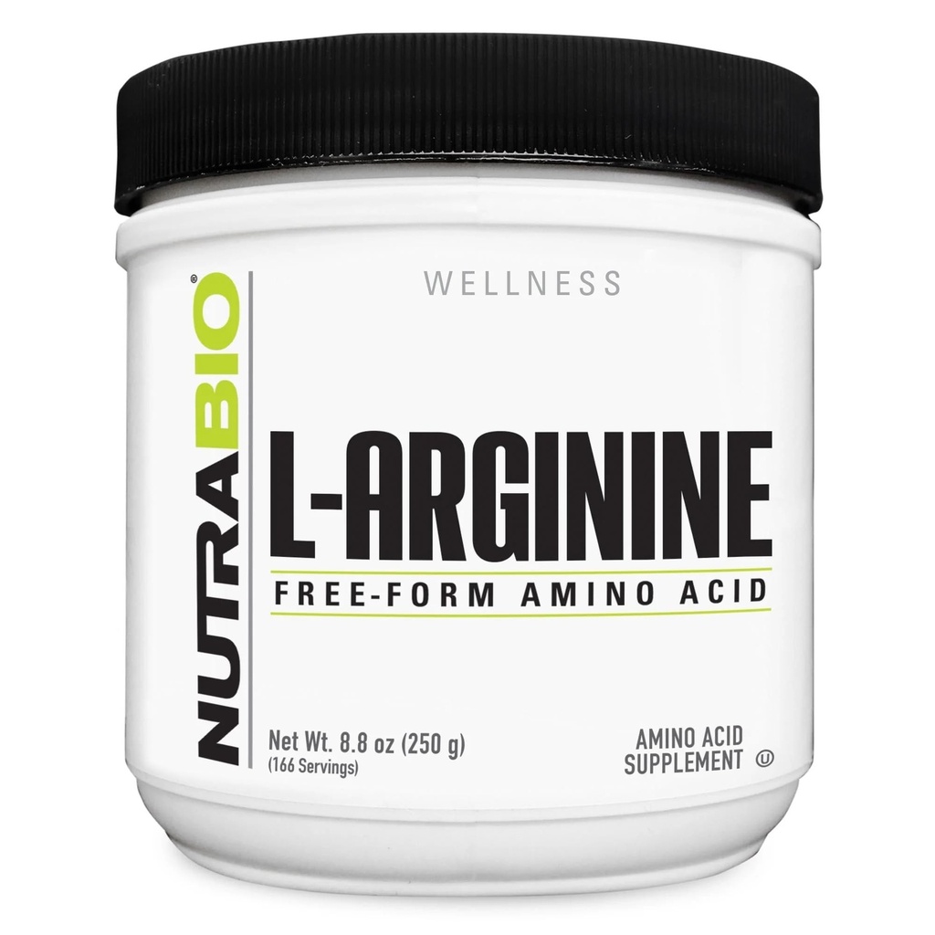 NutraBio L-Arginin-Ergänzung, 750mg Nitric Oxide Precursor, unterstützt Blutfluss, Gefäßgesundheit und Muskelwachstum, 250g