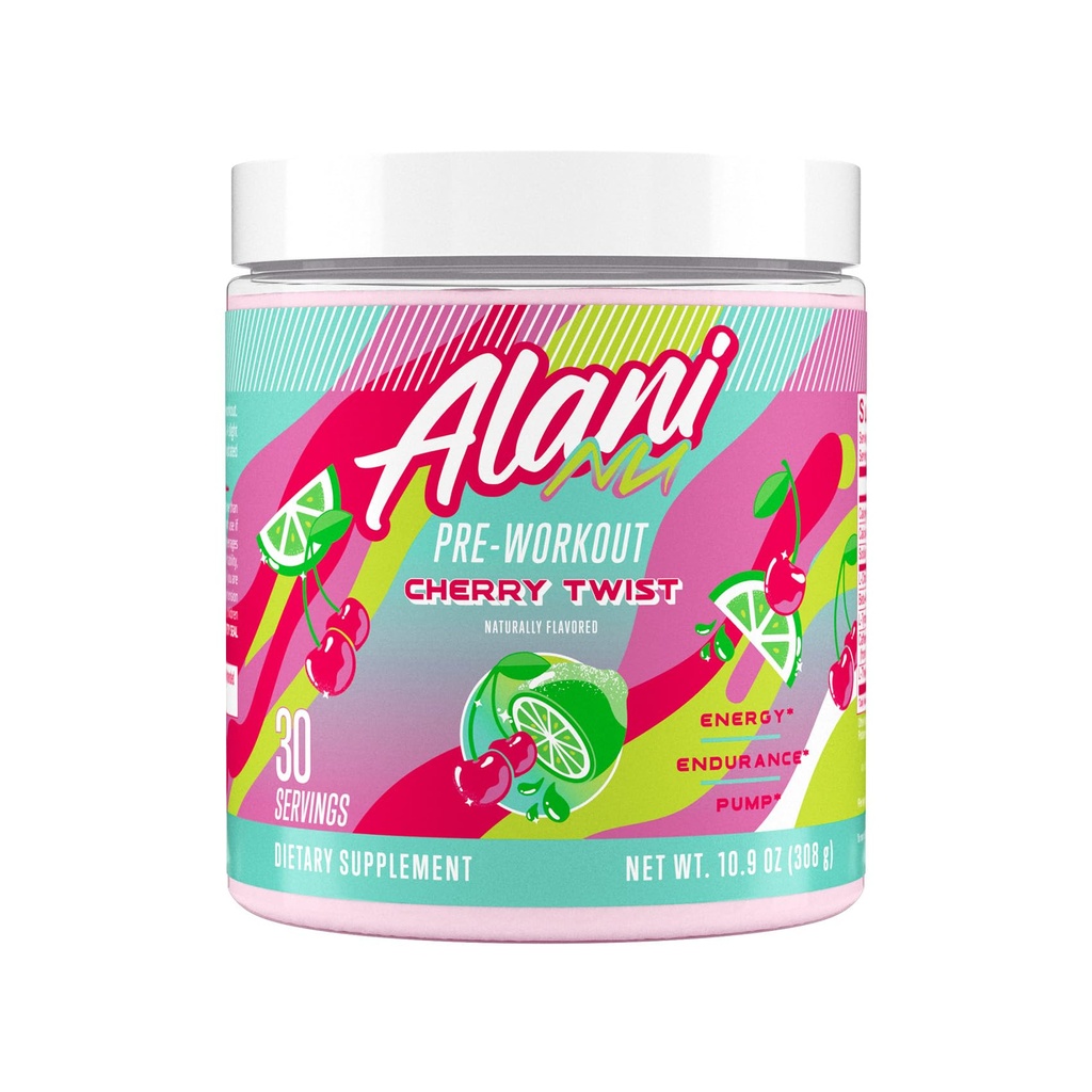 Alani Nu Pre Workout Powder Cherry Twist, Amino Energy Boost, Endurance Supplement, Sugar Free, 200mg Koffein, L-Theanin, Beta-Alanin, L-Citrullin, 30 Servierungen