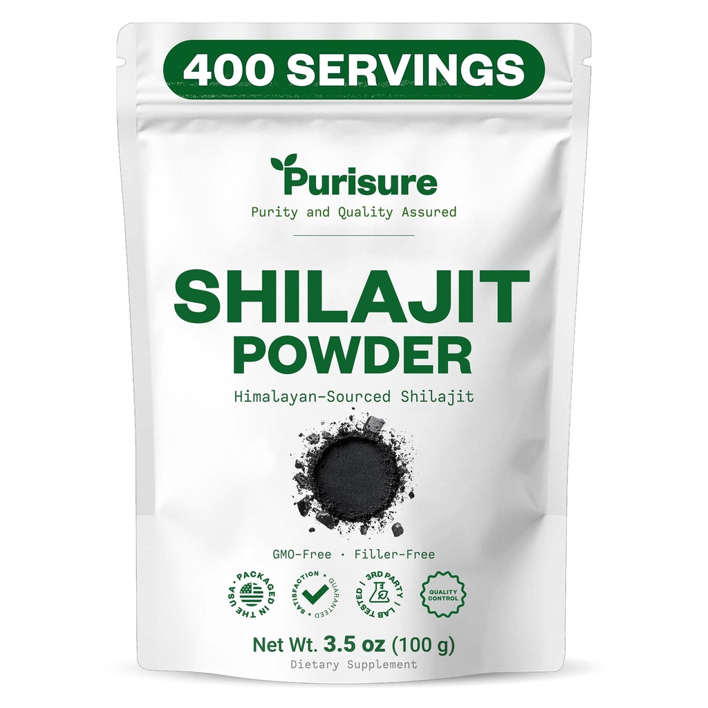 Purisure Shilajit Supplement Powder, 100g, Pure Himalayan Mineral with Fulvic Acid Powder, 12:1 Pure Fulvic Minerals Compound for Energy Supplement, 400 Servings