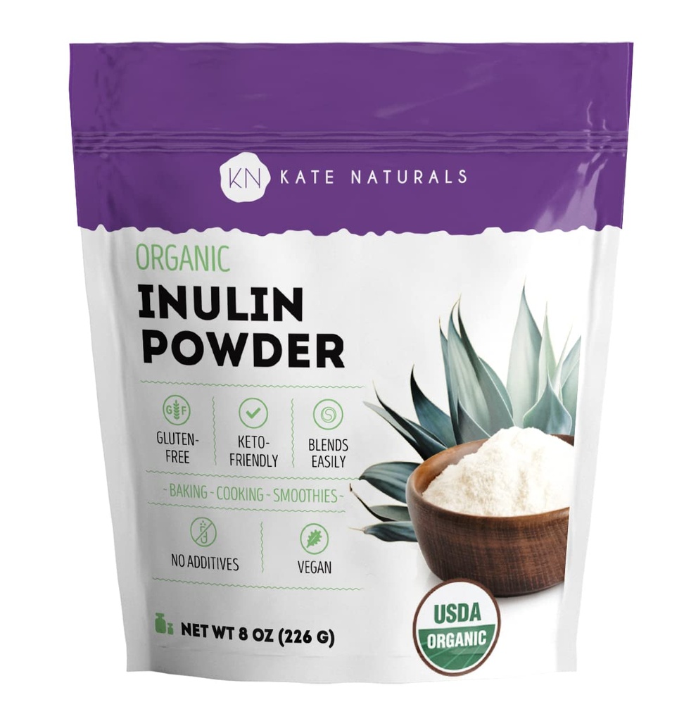 Kate Naturals Inulin Powder Organic von Blue Agave (8oz) Soluble Prebiotic Fiber für Kaffee, Joghurt & Smoothies