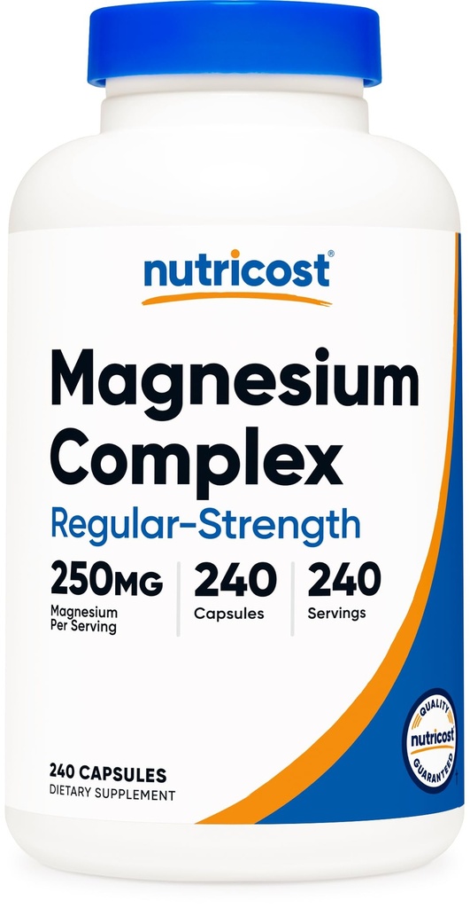 Nutricost Magnésium Complex 250mg, 240 Capsules - Oxyde de magnésium, Citrate et Glycinate - Sans gluten et sans OGM
