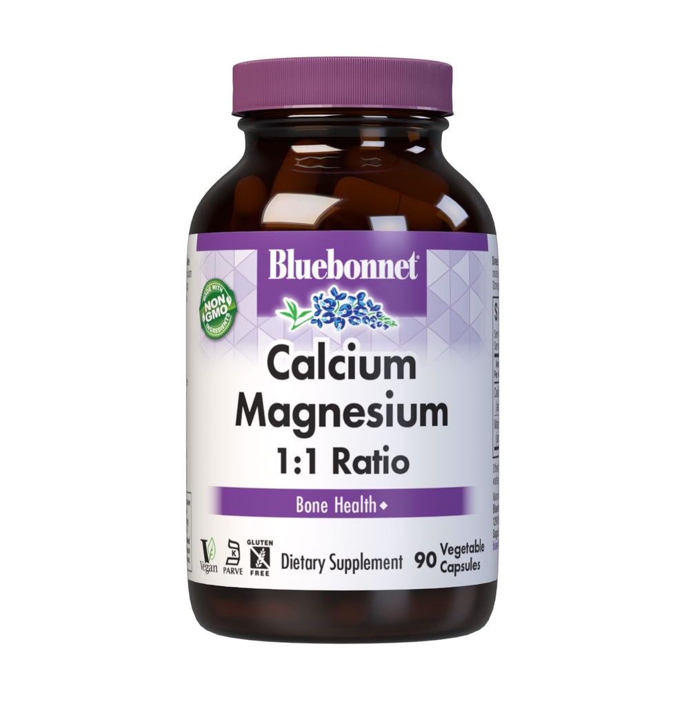 BlueBonnet Calcium Magnesium 1:1 Ratio Vegetarische Kapseln, 90 Zähler