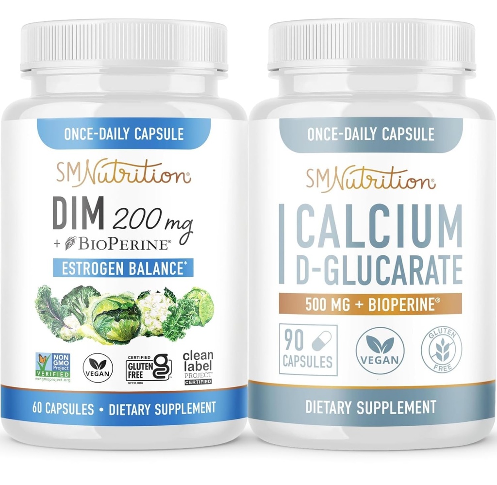 Calcium D-Glucarate mit 200mg DIM-Ergänzung für Enhanced Estrogen Balance für Frauen | Vegan Gluten Kostenlose CDG-Ergänzung für Frauen (90 Servierungen) mit Diindolylmethan-Kapseln (60 Servierungen)